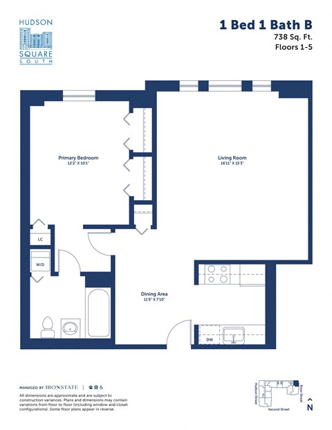 this image shows a floor plan of a 1 bed 1 bath floor plan